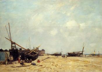 Eugene Boudin : Fishing Boats Aground and at Sea